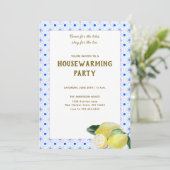 Invitation Drôle House Tea Party Boho Lemon Carreaux Bleus (Debout devant)