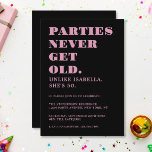 Invitation Drôle Humoristique 50e Anniversaire Noir et Rose