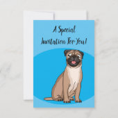 Invitation Drôle joyeux dessin animé de chien de carlin (Dos)