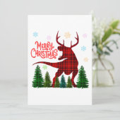 Invitation drôle joyeux noël dinosaure cerf carreaux (Debout devant)