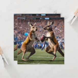 Invitation Drôle Kangaroos Australien Jouant Au Football,