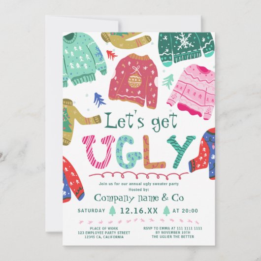 Invitation Drôle kitsch moche pull blanc entreprise Noël (Devant)