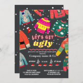 Invitation Drôle kitsch moche pull gris entreprise Noël (Devant / Derrière)