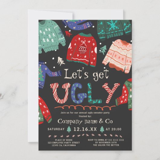 Invitation Drôle kitsch moche pull gris entreprise Noël (Devant)