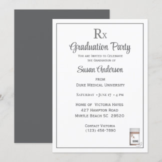 Invitation Drôle Médicale Rx Pill bouteille de la fête de gra