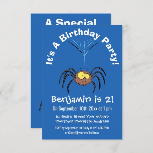 Invitation Drôle mignon dessin animé d'araignée moelleuse (Devant / Derrière)