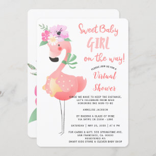 Invitation Drôle mignon rose flamingo baby shower virtuel