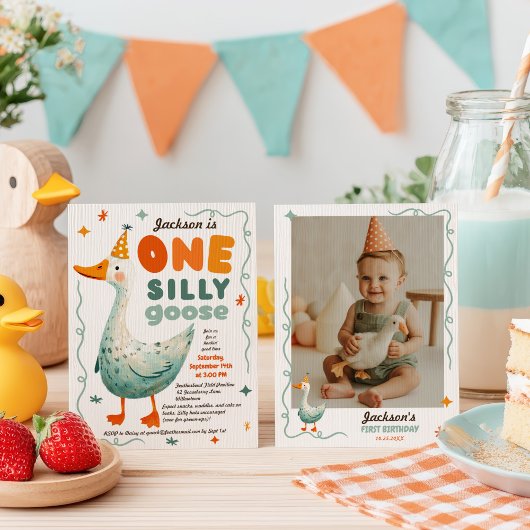 Invitation Drôle mignon une oie bête première photo d'anniver