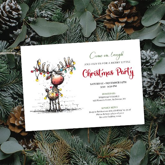 Invitation drôle moderne de fête de Noël de renne