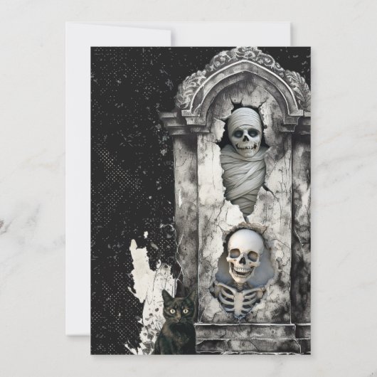 Invitation Drôle Mummy Bats Halloween Boos & Booze Party (Dos)