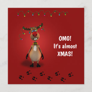 Invitation Drôle Noël Rouge renne à nez rouge