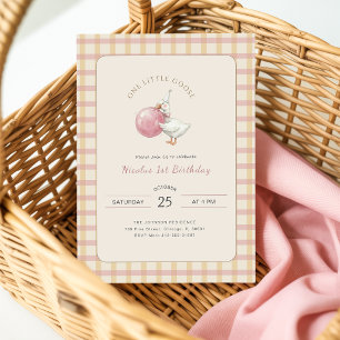 Invitation Drôle Nœud Rose Un Petit Oie 1er Anniversaire