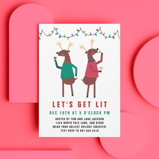 Invitation Drôle Obtenons Lit Vin Boire Reindeer