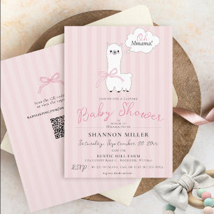 Invitation Drôle Oh maman Llama mignonne rose bébé fille Douc