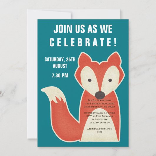 Invitation Drôle Oh, Pour La Fête D'Anniversaire Du Sake Fox (Dos)