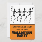 Invitation Drôle Orange & Black Dancing Skeleton Halloween (Devant)