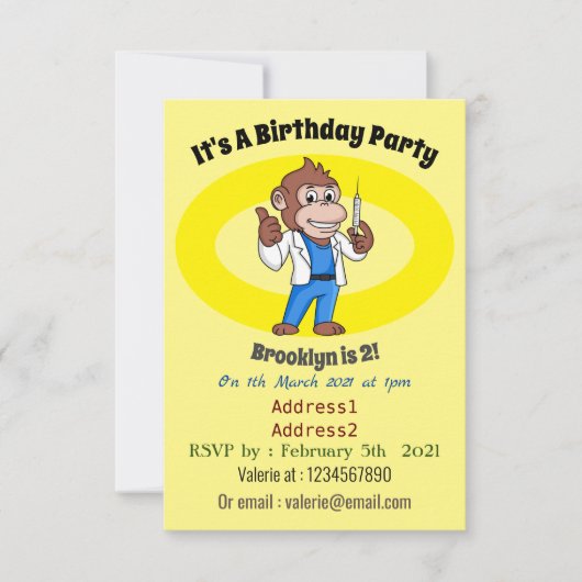 Invitation Drôle orangoutan dessinateur docteur (Devant)