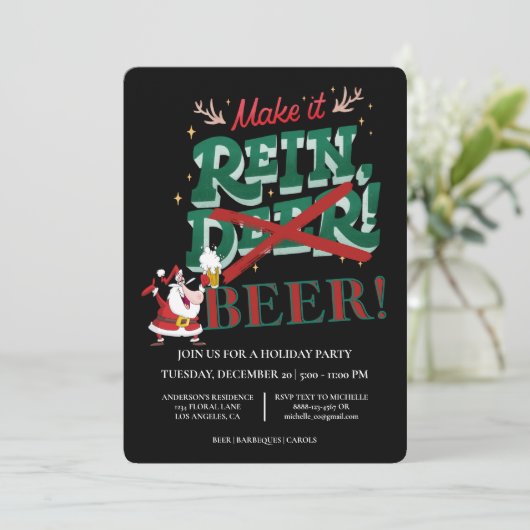 Invitation Drôle Père Noël Faire rein Bière Noël (Debout devant)