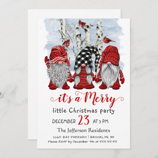 Invitation Drôle Père Noël Gnomes Joyeux Noël Little Party (Devant / Derrière)