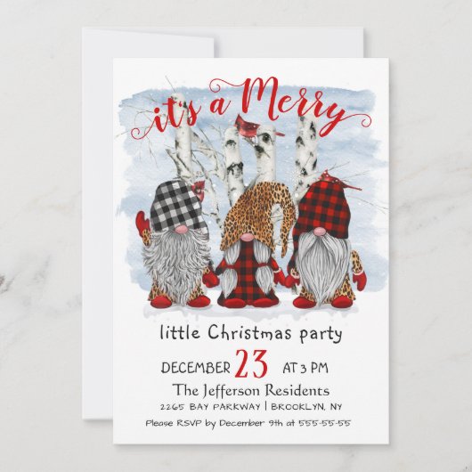 Invitation Drôle Père Noël Gnomes Joyeux Noël Little Party (Devant)