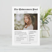 Invitation Drôle photo de journal en noir et blanc Quinceaner (Debout devant)