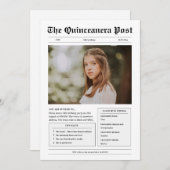 Invitation Drôle photo de journal en noir et blanc Quinceaner (Devant / Derrière)
