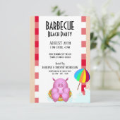 Invitation Drôle Pink Cartoon Cochon | Beach Pool Party (Debout devant)