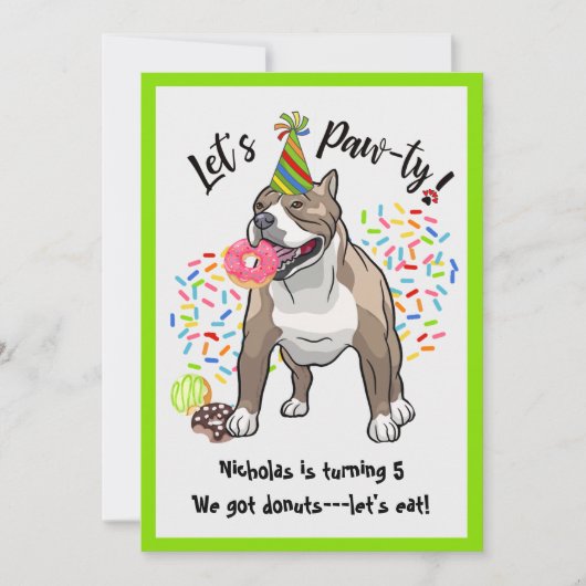 Invitation Drôle Pitbull Chien Donuts Anniversaire (Devant)