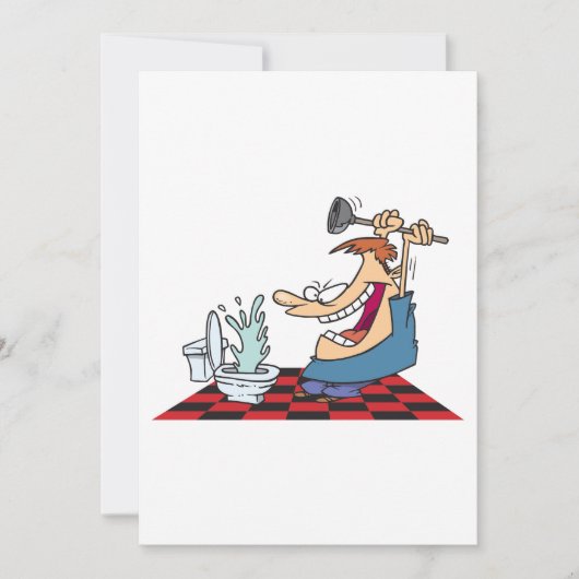 Invitation Drôle Plomber Débloquant Une Toilette (Devant)