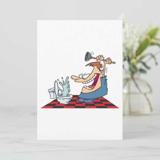 Invitation Drôle Plomber Débloquant Une Toilette (Debout devant)