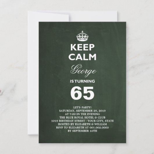 Invitation drôle pour 65 ans avec tableau noir Gar (Devant)