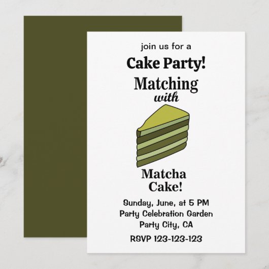 Invitation drôle pour une fête de gâteau vert Matc (Devant / Derrière)