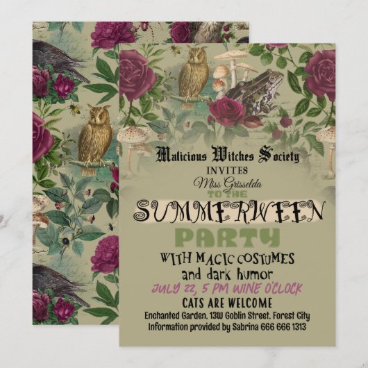 Invitation drôle pour une fête de sorcière Summerw (Devant / Derrière)