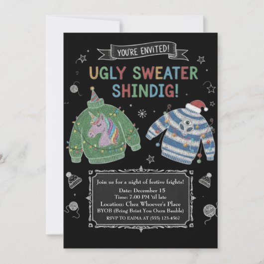 Invitation drôle pour une soirée chandail laid ave (Devant)