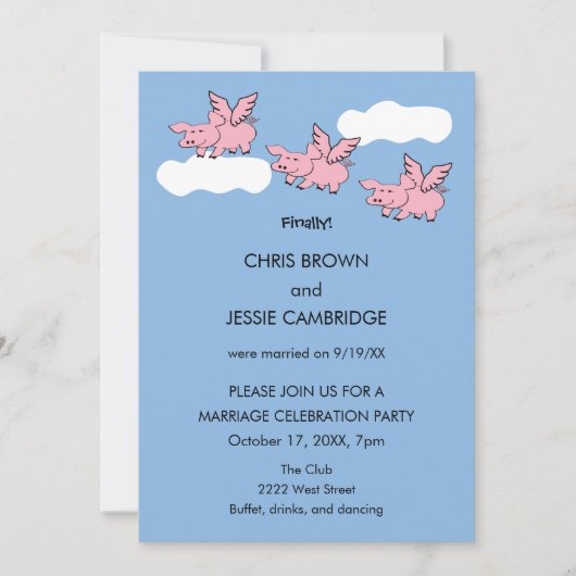 Invitation Drôle quand les cochons volent finalement mariés (Devant)