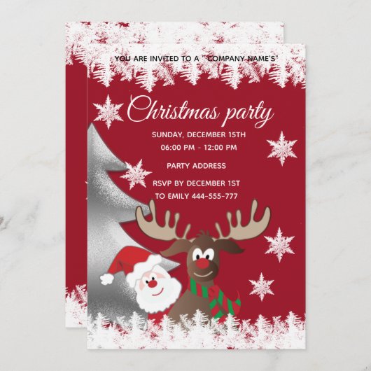 Invitation Drôle rennes Père Noël Noël (Devant / Derrière)