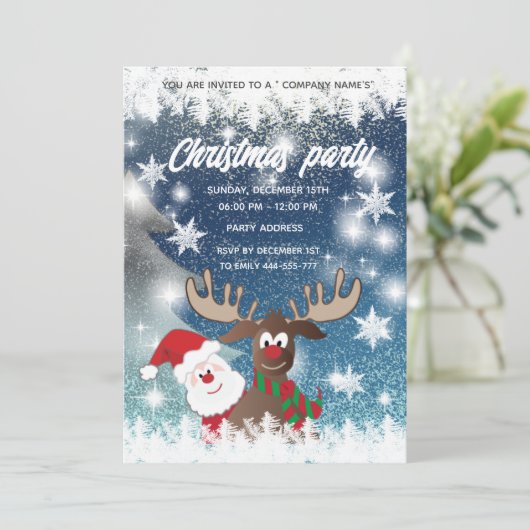 Invitation Drôle rennes Père Noël Noël entreprise party Inv (Debout devant)