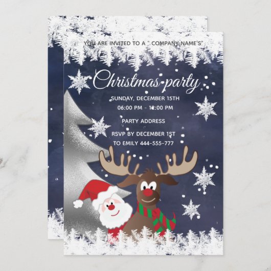 Invitation Drôle rennes Père Noël Noël entreprise party Inv (Devant / Derrière)