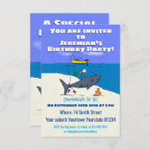 Invitation Drôle requin couché et dessin animé de pêche (Devant / Derrière)