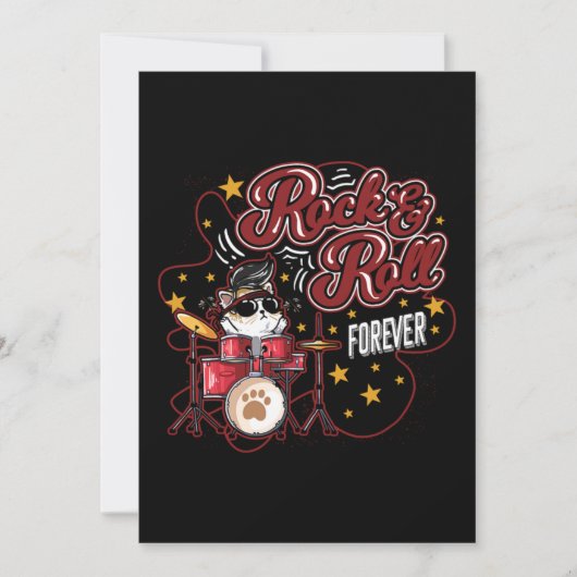 Invitation Drôle Rock n Roll Forever Cool batteur chat (Devant)