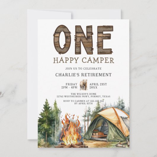 Invitation Drôle Rustique Camping Retraite (Devant)