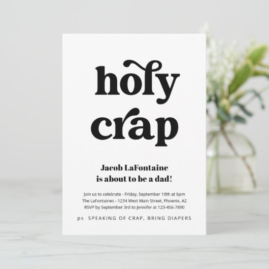 Invitation Drôle Sacré merde Daddy Daddy Fête de couche Invit (Debout devant)