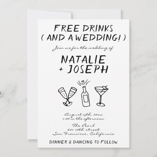 Invitation Drôle Scribble main dessinée Mariage unique écrit (Devant)