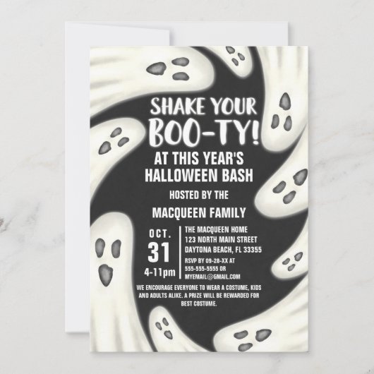 Invitation Drôle Secouer Votre Boo-ty Glowghosts Halloween (Devant)