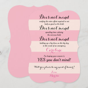 Invitation Drôle Serez-vous ma femme d'honneur Rose et blush
