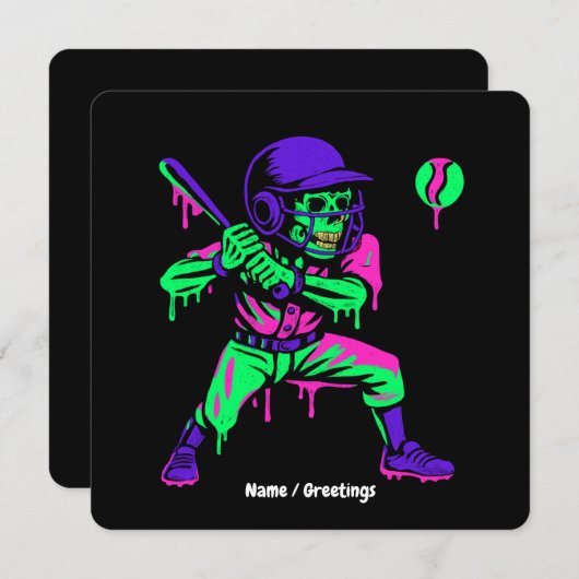 Invitation Drôle Skeleton Batting Glace Cream Driving Basebal (Devant / Derrière)