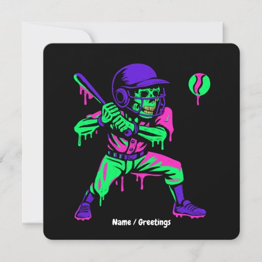 Invitation Drôle Skeleton Batting Glace Cream Driving Basebal (Devant)