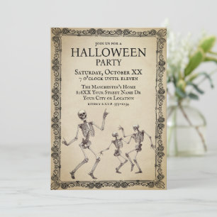 Invitation Drôle Skeletons Dansant Vintage Halloween Party