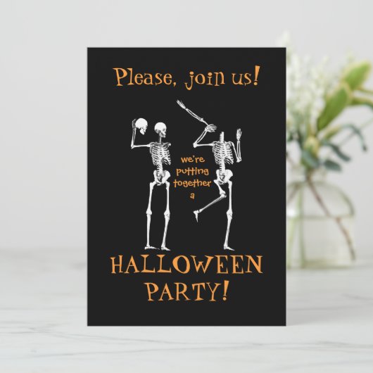 Invitation Drôle Skeletons Halloween - S'Il Vous Plaît Rejoig (Debout devant)