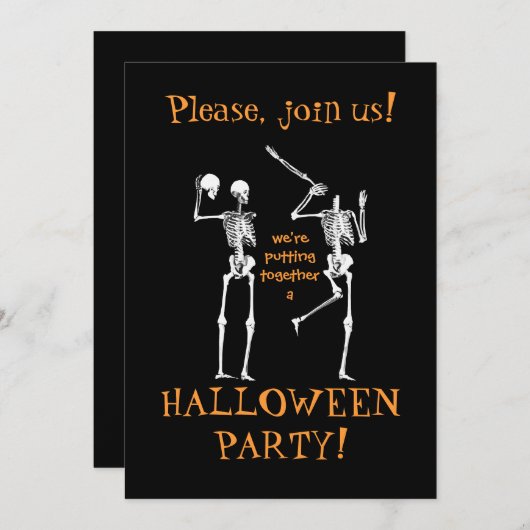 Invitation Drôle Skeletons Halloween - S'Il Vous Plaît Rejoig (Devant / Derrière)